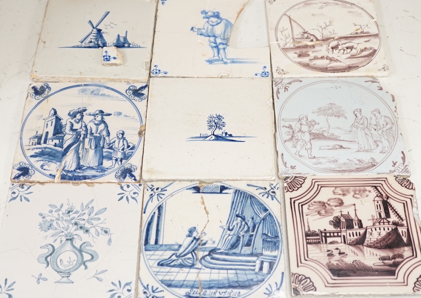 A collection of 18th and 19th century Delft tiles